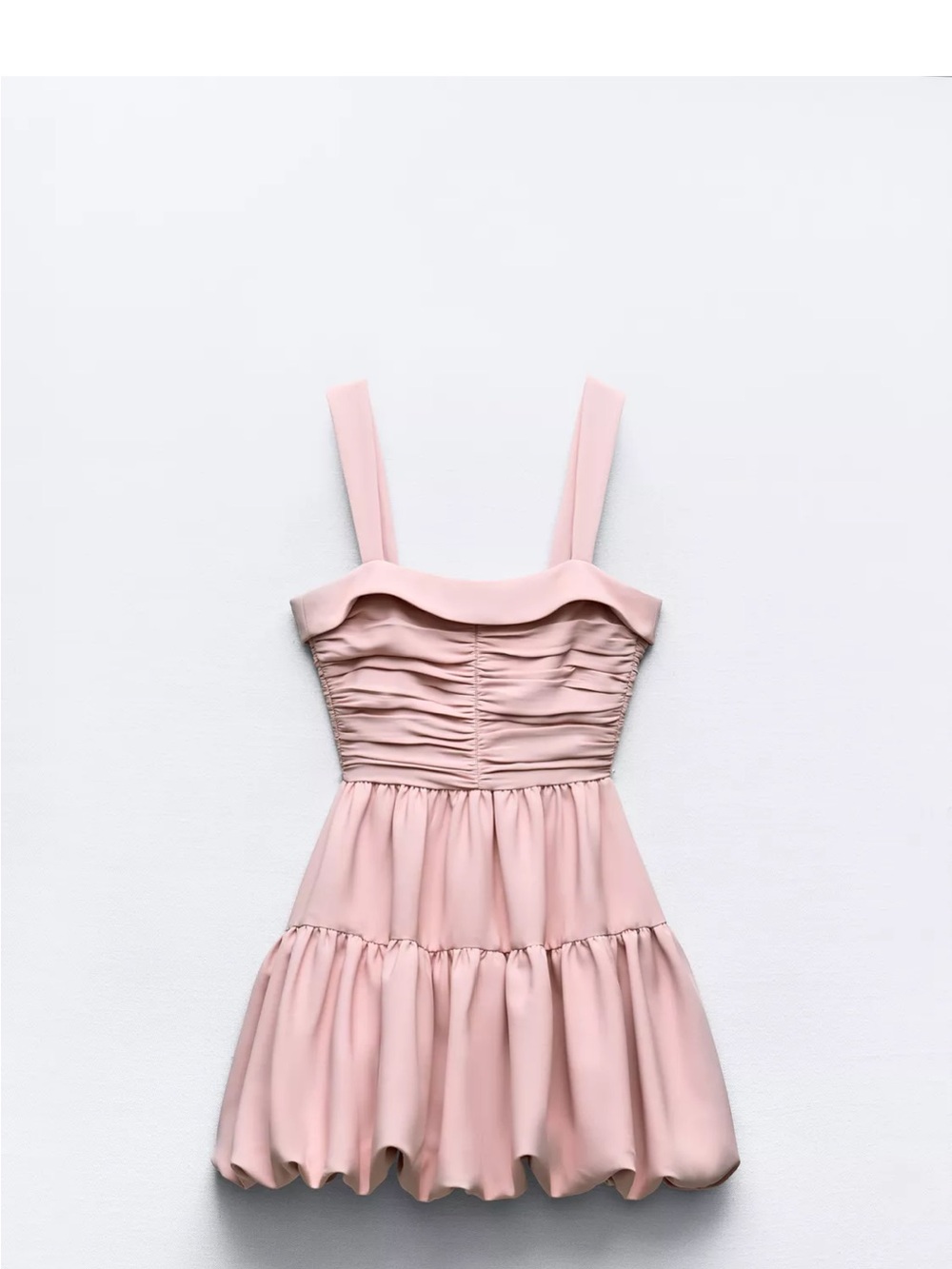 Zara Soft Pink Ruched Bodice Tiered Mini Dress